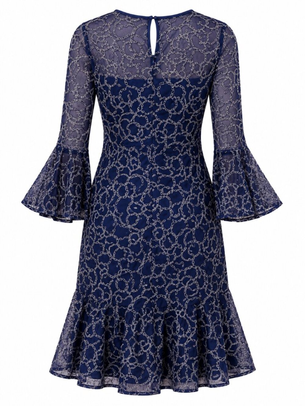 Jessica Howard Illusion-Yoke Flounce-Hem Mini Dress Size 8 Blue NWT Party Date - Picture 8 of 8